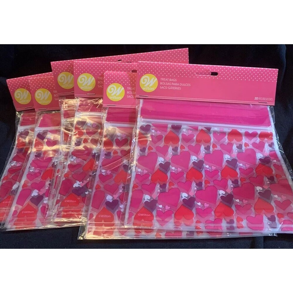 Wilton 20ct Resealable Hearts Abound Valentine's Day Treat Bags Lot Of 6